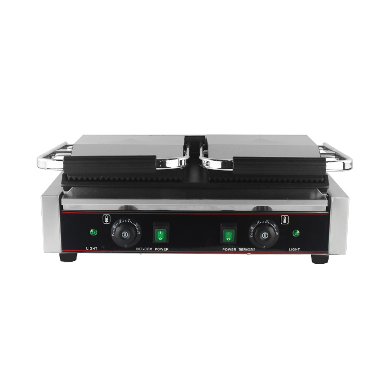Mesin Dapur Panggangan Panini Piring Ganda Listrik Komersial Stainless Steel